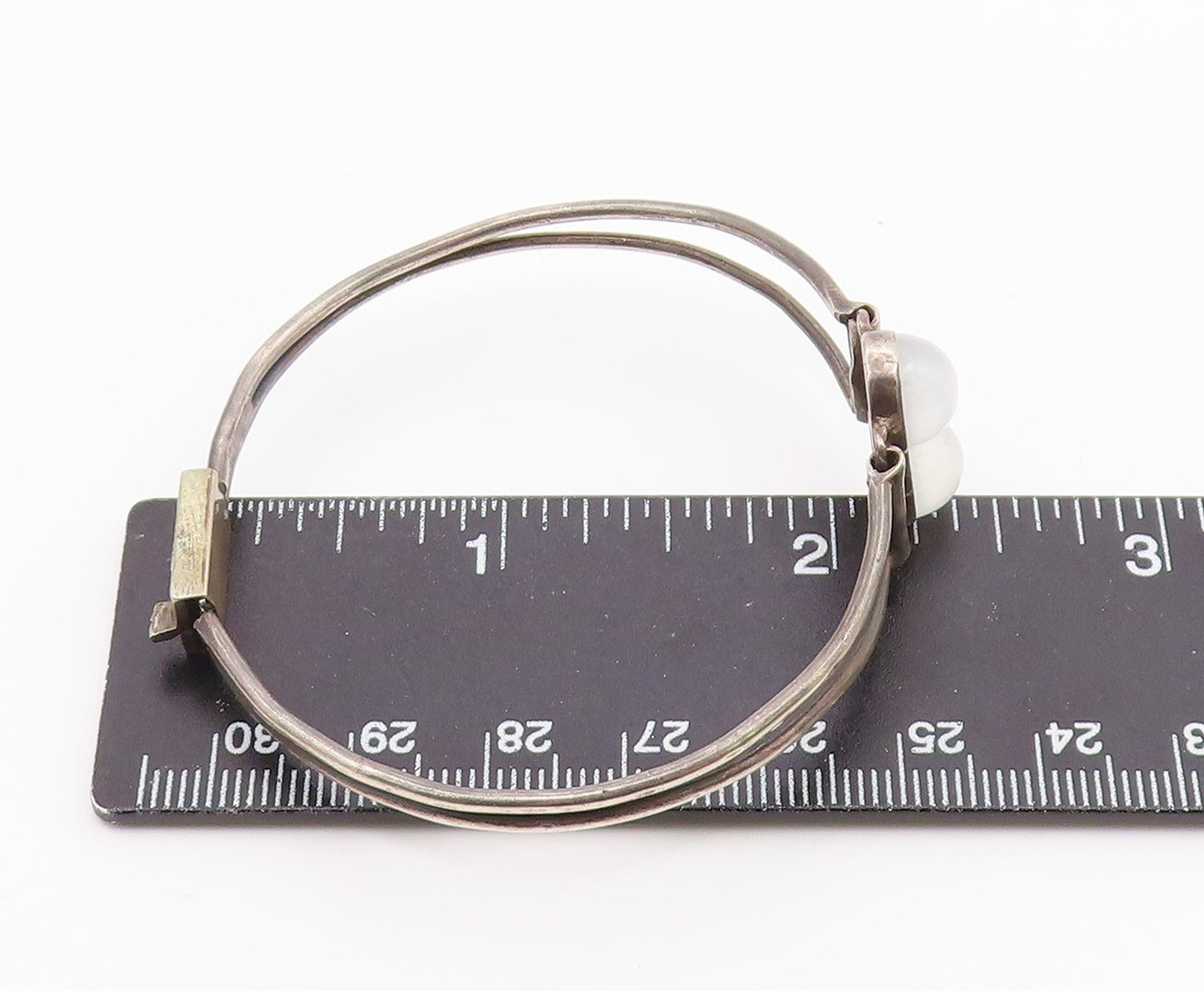 925 Silver  Vintage Double Cabochon Cat's Eye Split Bangle Bracelet  BT9608