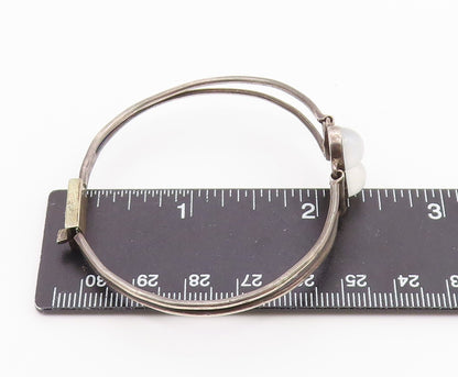 925 Silver  Vintage Double Cabochon Cat's Eye Split Bangle Bracelet  BT9608