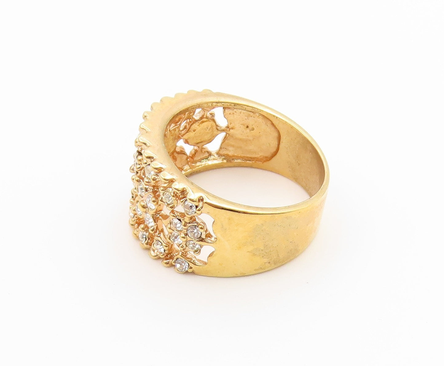 925 Sterling Silver Vintage Ring Gold Plated CZ Floral Openwork  Sz 8  RG36945