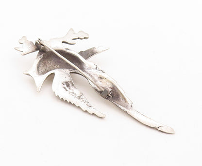 925 Sterling Silver Vintage Brooch Pin Antique Cutout Etched Flying Bird BP11295