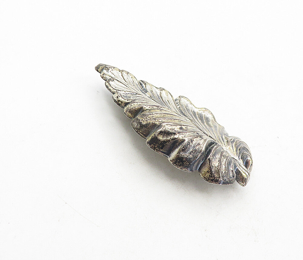 JEWEL ART 925 Sterling Silver  Vintage Dark Tone Floral Leaf Brooch Pin BP3199