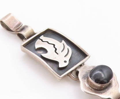 925 Sterling Silver Vintage Bracelet MEXICO Onyx Animals Motif Design  BT11364