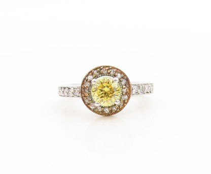 925 Sterling Silver Vintage Ring Round Cut Citrine Halo CZ Band  Sz 7  RG35967