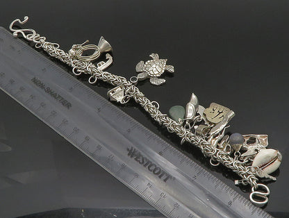 LIZ RON 925 Silver  Vintage Turtle Bear Paw & Multi Charm Bracelet  BT9392