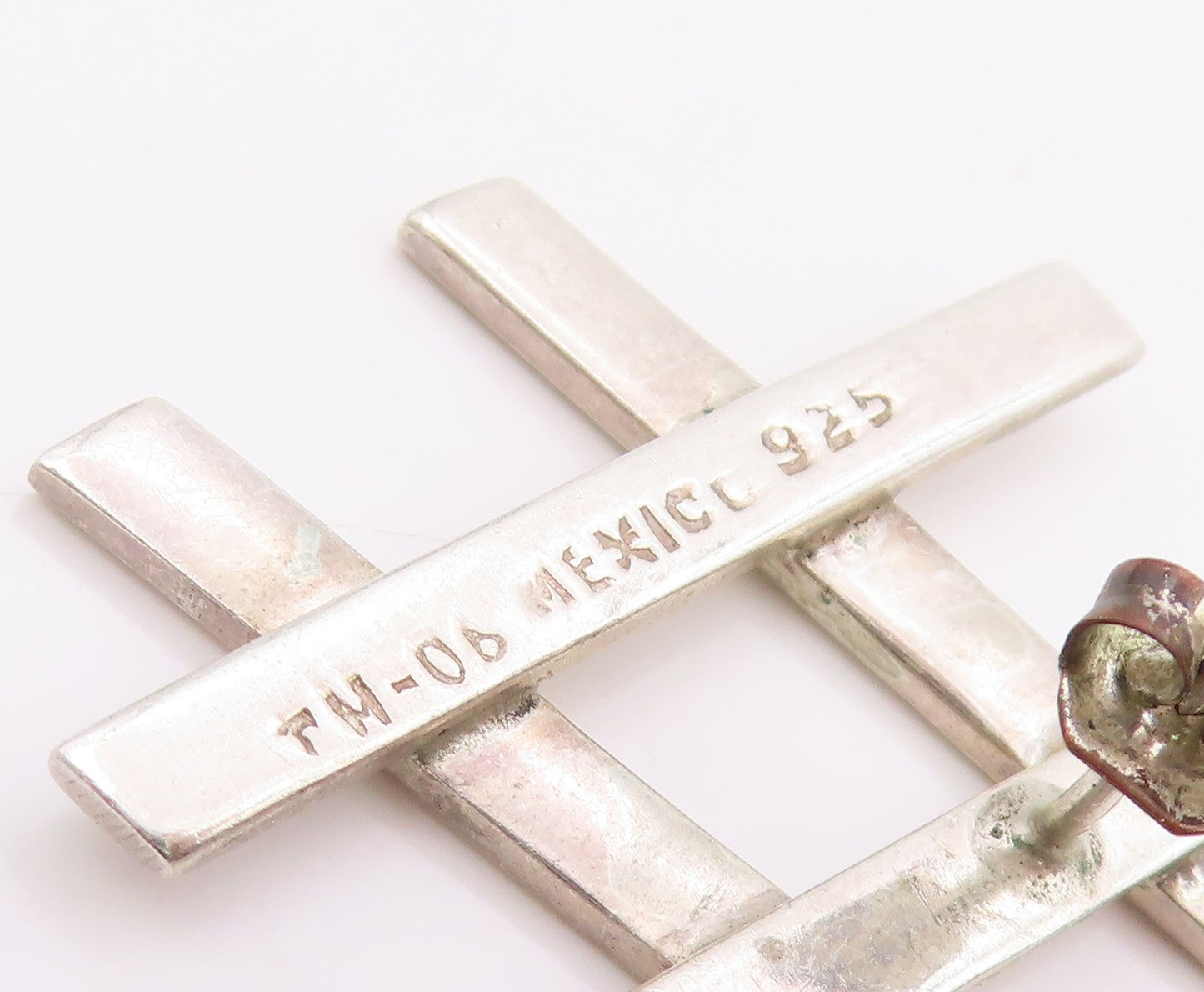 925 Sterling Silver Vintage Earrings MEXICO Tic Tac Toe Hashtag Stud  EG14257