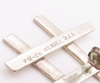 925 Sterling Silver Vintage Earrings MEXICO Tic Tac Toe Hashtag Stud  EG14257