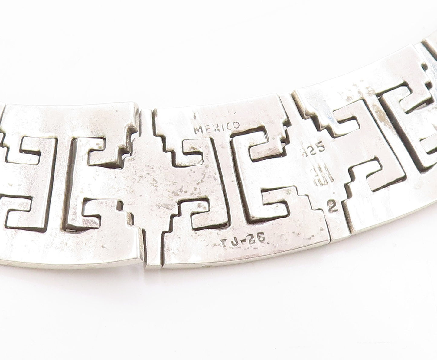925 Sterling Silver Vintage Necklace MEXICO Geometric Link Choker HEAVY  NE4644