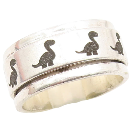 925 Sterling Silver Vintage Ring Classic Dinosaur Spinner Band  Sz 8.5  RG36777