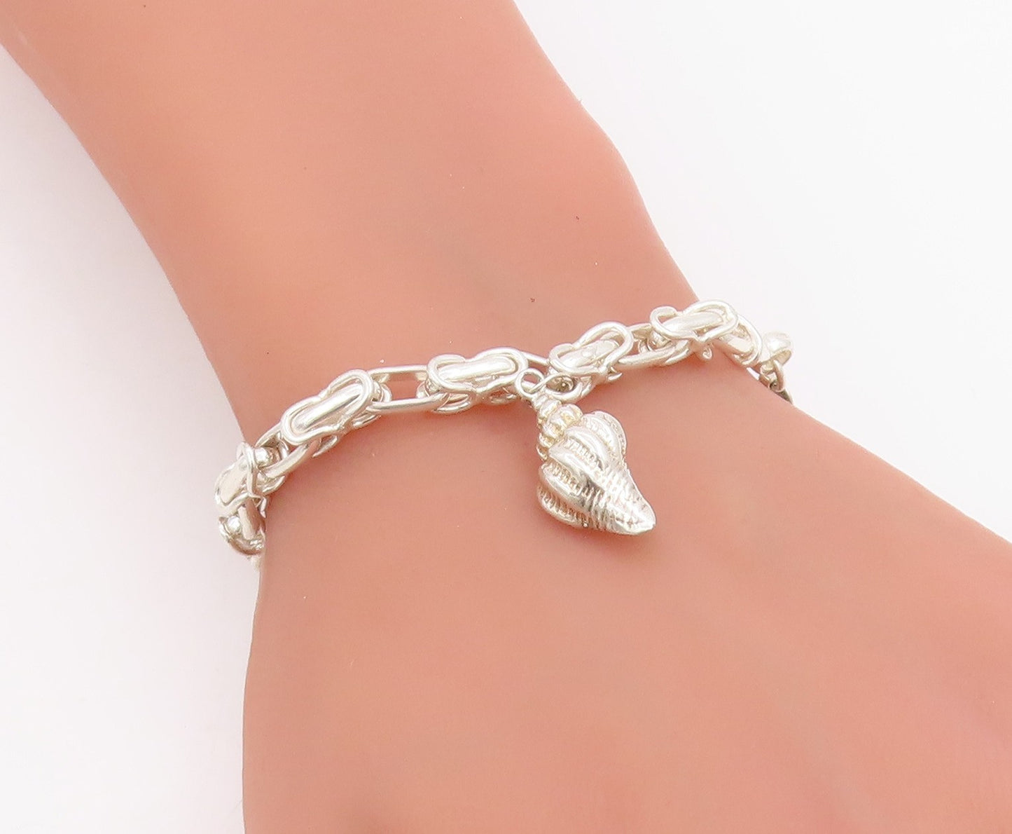 925 Sterling Silver Vintage Bracelet Modernist Chain With Conch Shell  BT11721