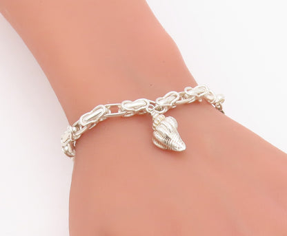 925 Sterling Silver Vintage Bracelet Modernist Chain With Conch Shell  BT11721