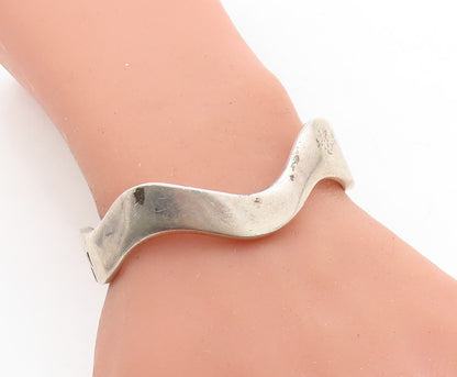 925 Sterling Silver  Vintage Modernist Smooth Wavy Bangle Bracelet  BT1733