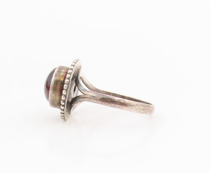 925 Sterling Silver Vintage Ring Cabochon Garnet Halo Rope Border Sz 5.5 RG34816