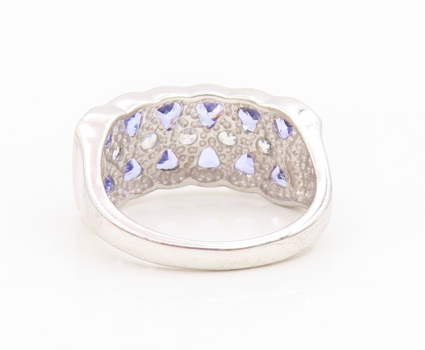 925 Sterling Silver Vintage Ring Tanzanite & CZ Statement Band  Sz 9  RG35000