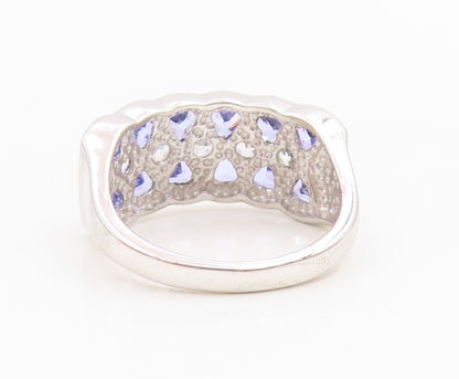 925 Sterling Silver Vintage Ring Tanzanite & CZ Statement Band  Sz 9  RG35000