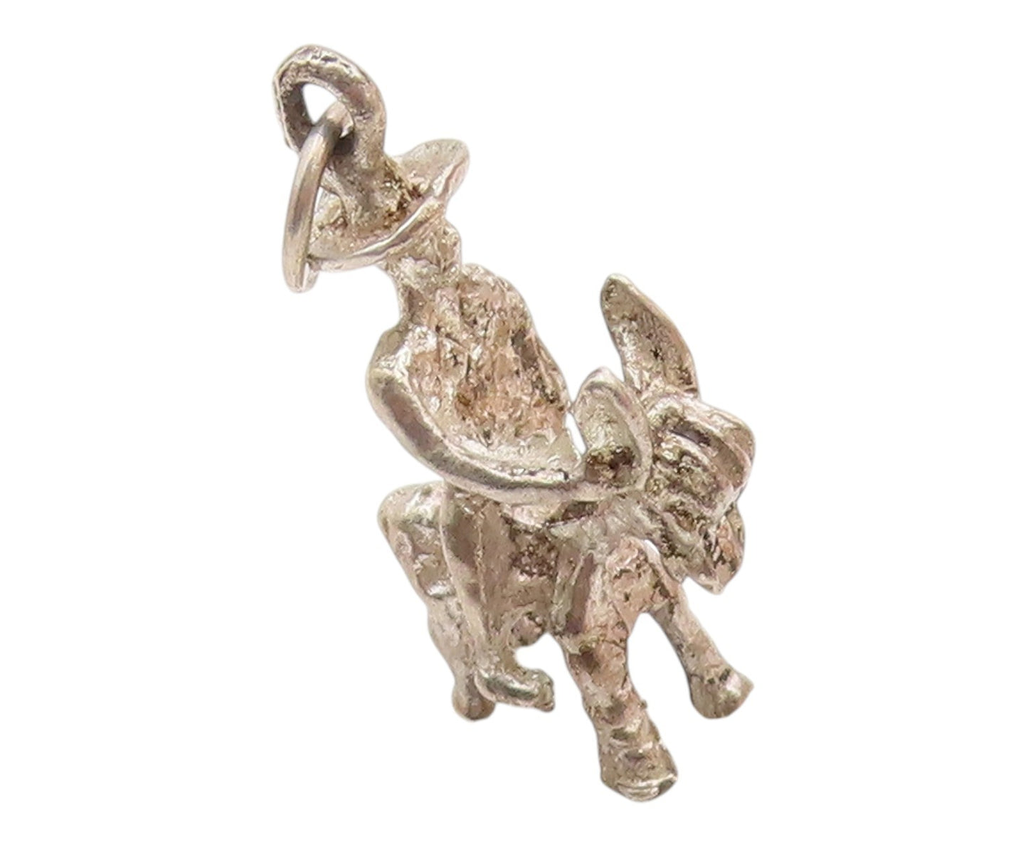 925 Sterling Silver  Vintage Man Riding Donkey Petite Pendant  PT15982