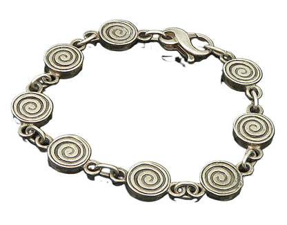 925 Sterling Silver  Vintage Engraved Spiral Pattern Chain Bracelet  BT9405