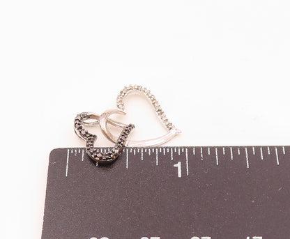 925 Silver Vintage Interlocking Love Hearts Genuine Diamonds Pendant PT20564