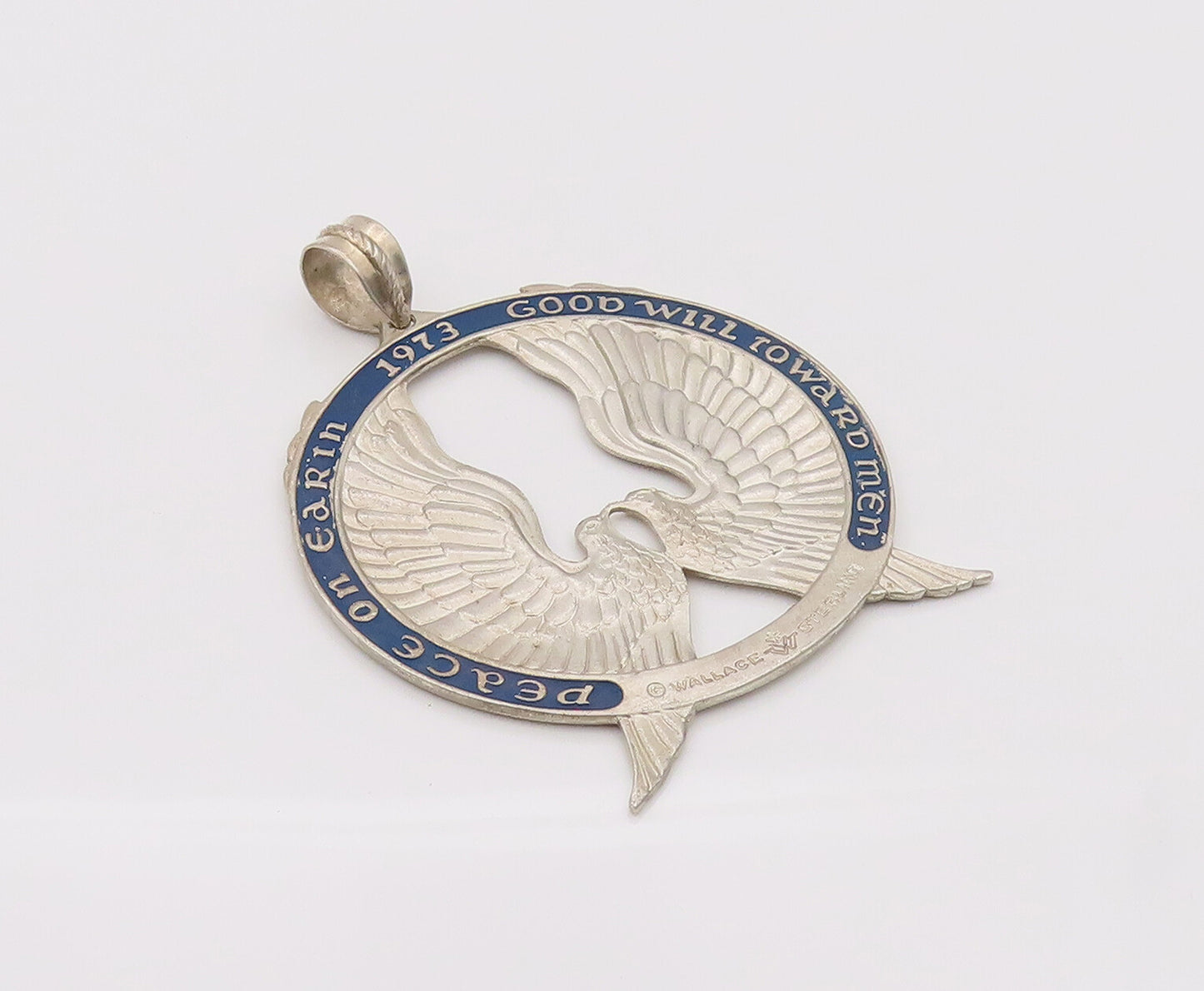 WALLACE 925 Sterling Silver Vintage Peace Doves Blue Enamel Pendant PT22126