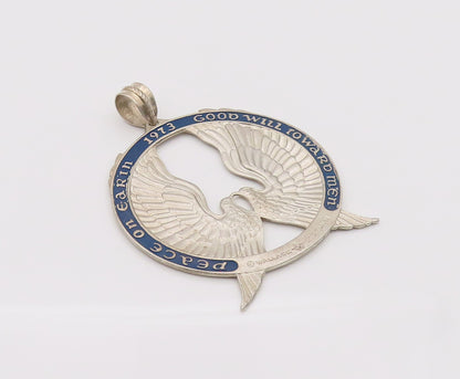 WALLACE 925 Sterling Silver Vintage Peace Doves Blue Enamel Pendant PT22126