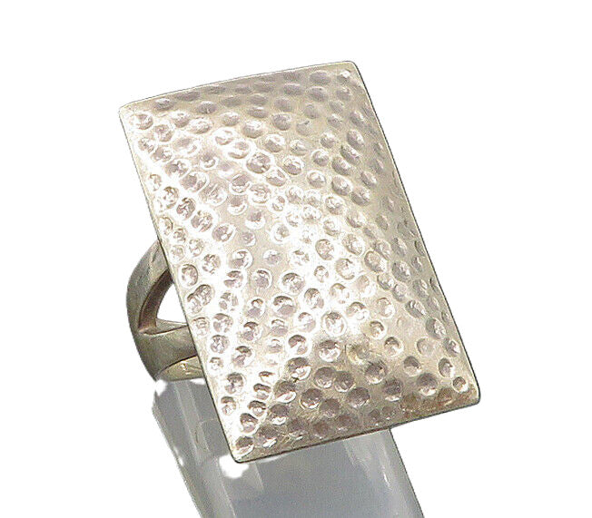 925 Sterling Silver  Vintage Rectangular Hammered Ring Sz 8.5  RG24304