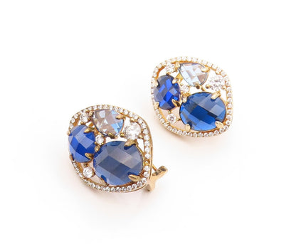 925 Sterling Silver Vintage Earrings Gold Plated Sapphire CZ Blue Topaz  EG13319