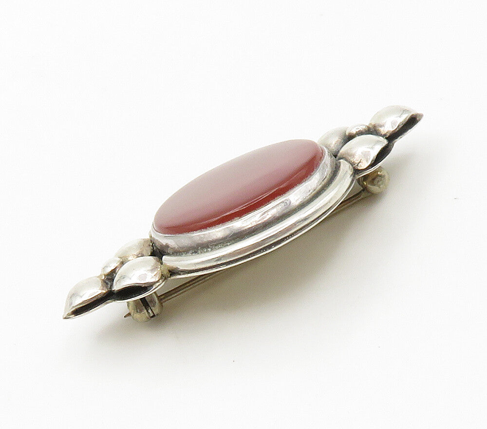 JENNY TOM SCHLECHT 925 Silver  Vintage Carnelian Floral Brooch Pin  BP6003