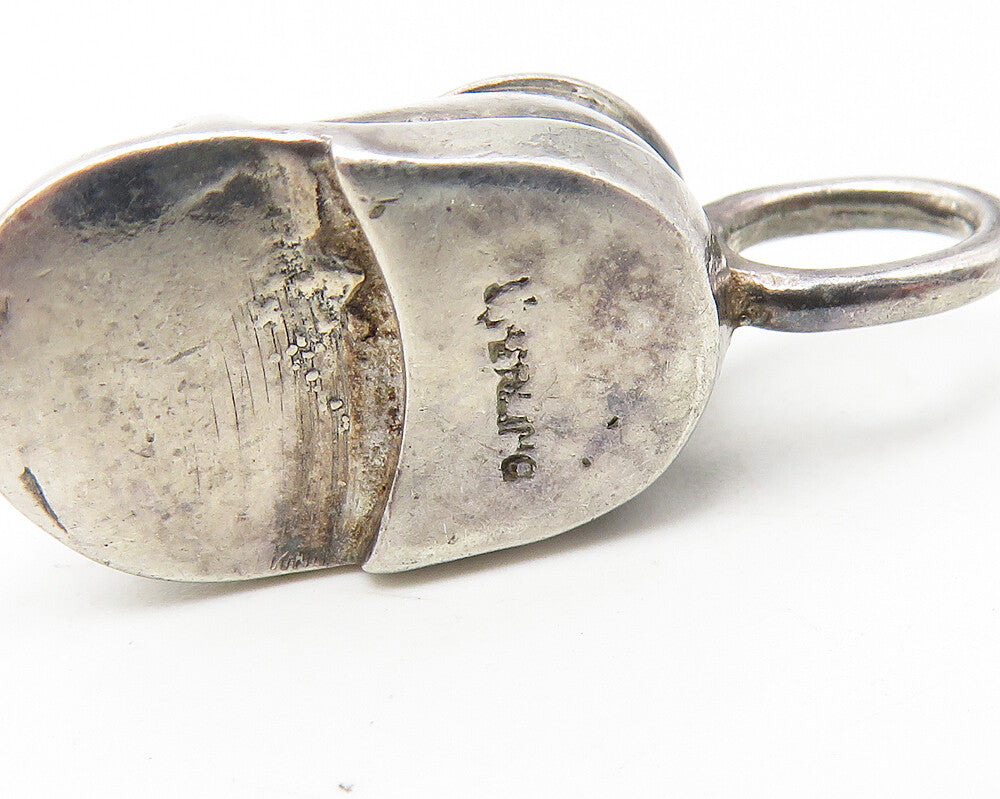 925 Sterling Silver  Vintage Shiny Old Fashioned Laced Shoe Pendant  PT8922