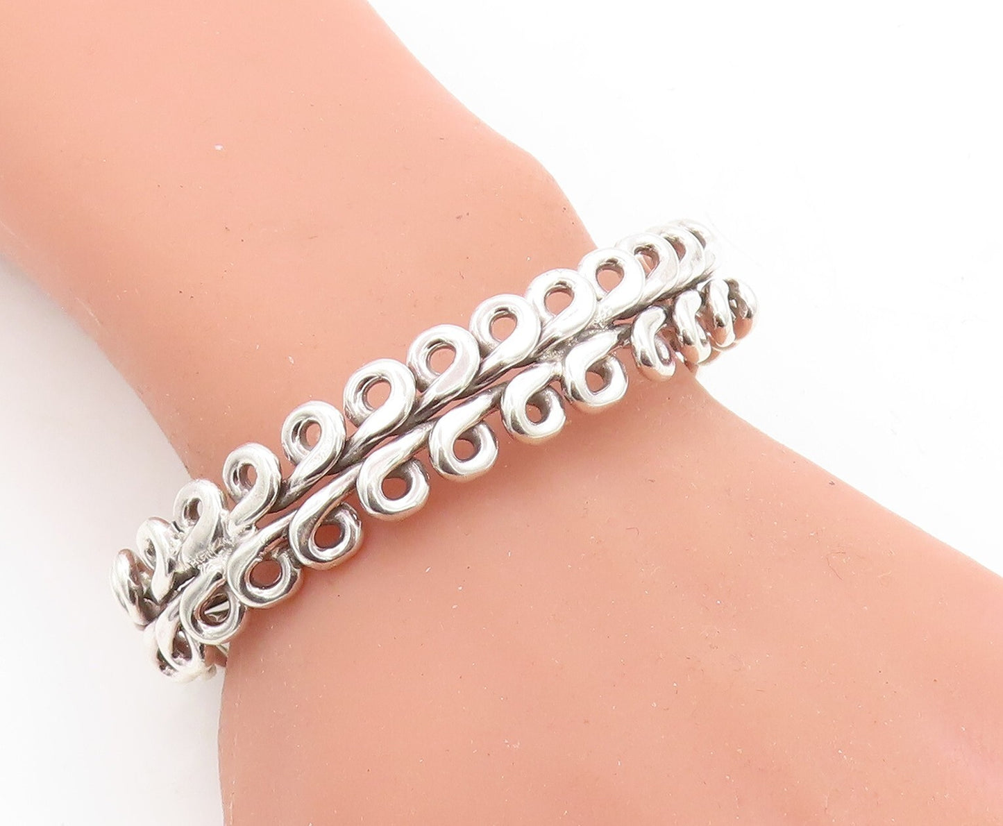 MEXICO 925 Sterling Silver  Shiny Polished Swirl Design Cuff Bracelet  BT1701