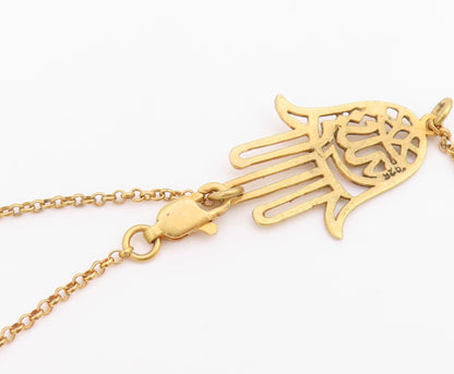 925 Sterling Silver Vintage Necklace Gold Plated Hamsa Hand Cutout Chain  NE4895