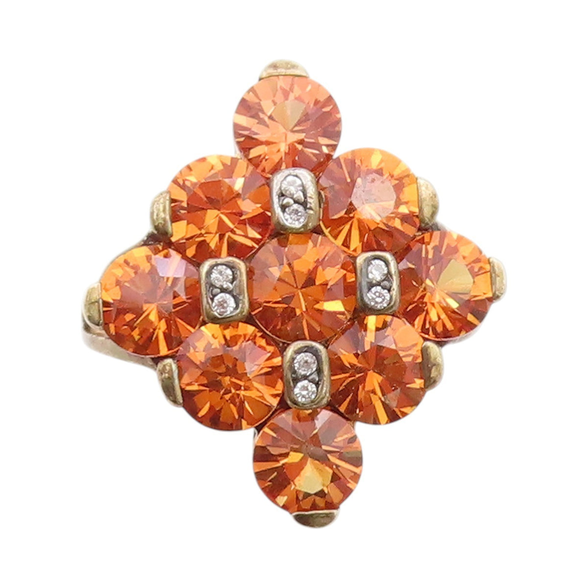 925 Sterling Silver Vintage Ring Gold Plated Round Citrine & CZ  Sz 8  RG33339