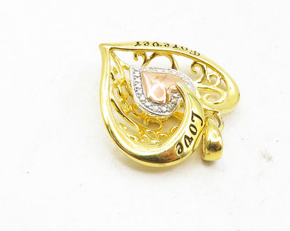 925 Sterling Silver  Genuine Diamond Gold Plated Love Heart Pendant  PT7730