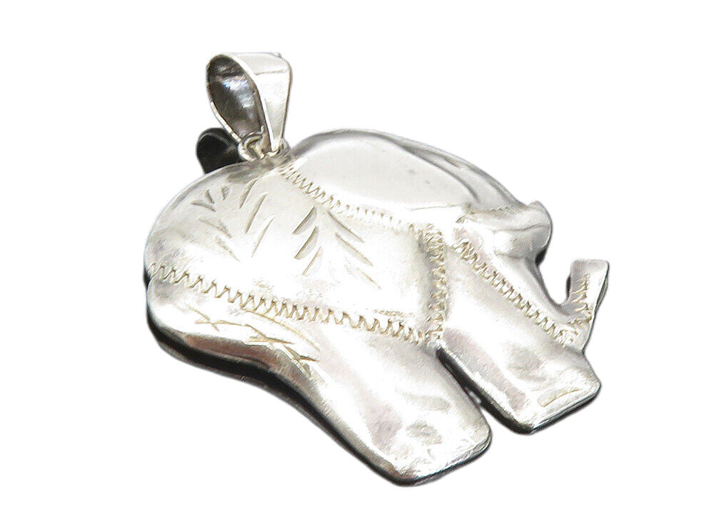 925 Sterling Silver  Vintage Shiny Hollow Etched Elephant Motif Pendant PT6416