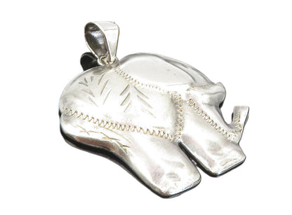 925 Sterling Silver  Vintage Shiny Hollow Etched Elephant Motif Pendant PT6416