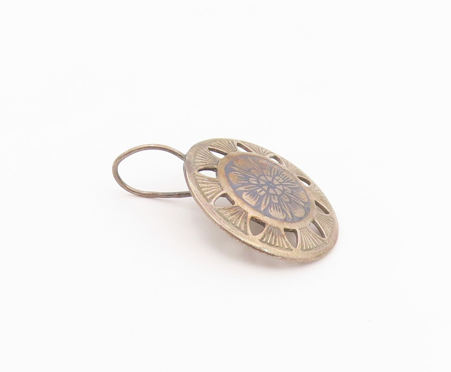 925 Sterling Silver Vintage Earrings Bold Etched Floral Mandala Cutout  EG14481