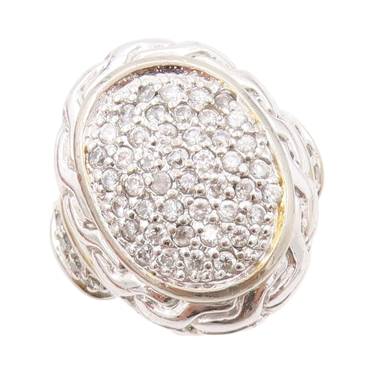 925 Sterling Silver Vintage Ring Large Carved Oval CZ Inlay  Sz 7  RG31837
