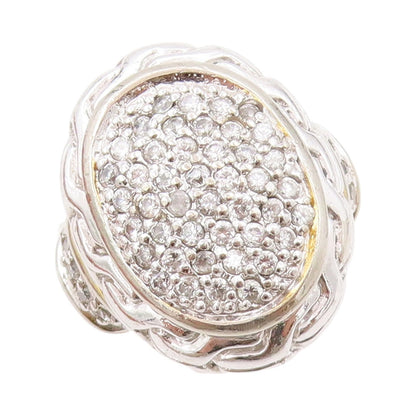 925 Sterling Silver Vintage Ring Large Carved Oval CZ Inlay  Sz 7  RG31837