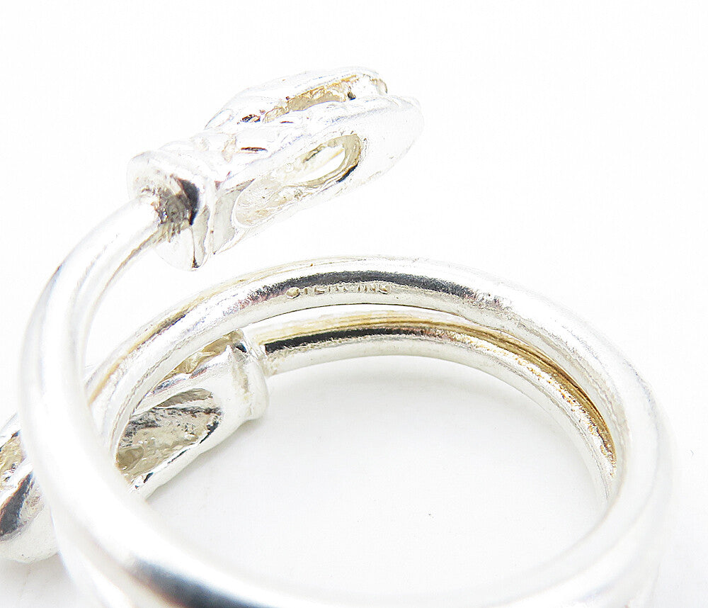 925 Sterling Silver  Vintage Shiny Snake's Head Bypass Band Ring Sz 6  RG6457