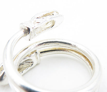 925 Sterling Silver  Vintage Shiny Snake's Head Bypass Band Ring Sz 6  RG6457