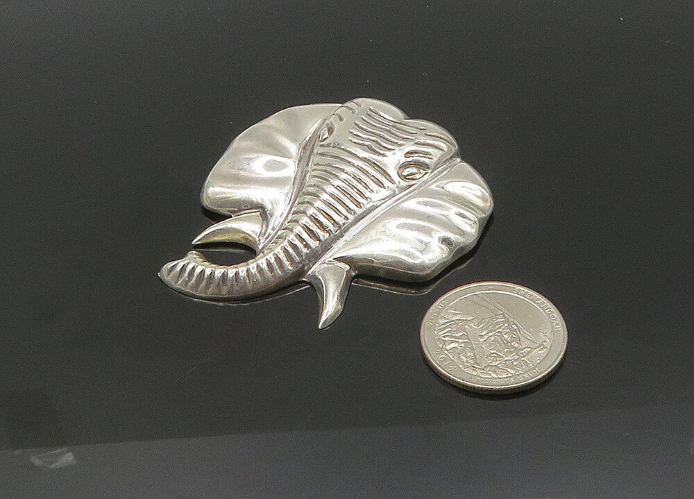 925 Sterling Silver  Vintage Shiny Elephant's Head Animal Pendant  PT16579