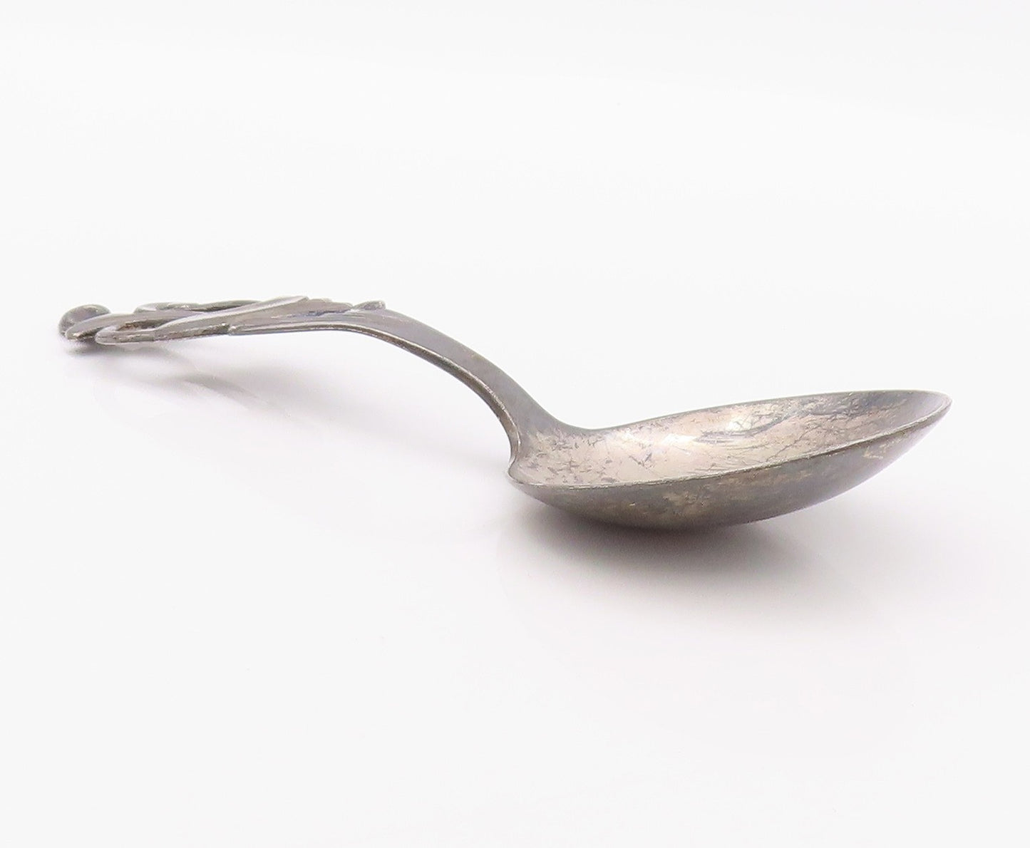 925 Sterling Silver Vintage Soup Spoon NORWAY Dark Tone Floral Carved End TR3906