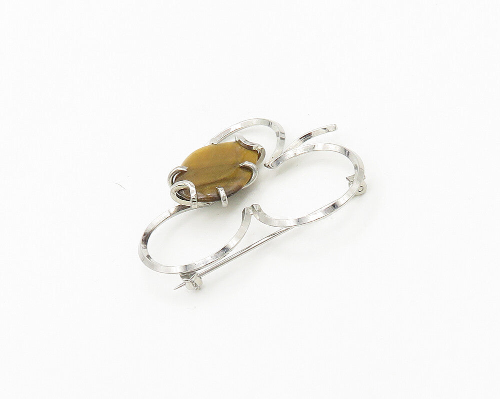 925 Sterling Silver  Vintage Tiger's Eye Shiny Clove Motif Brooch Pin  BP7317