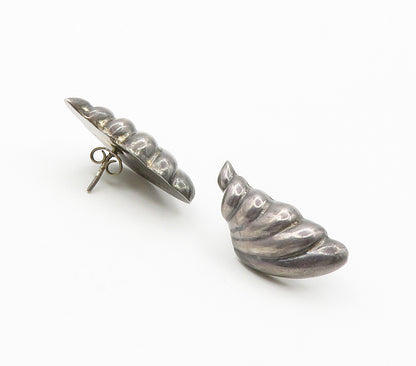 TAXCO 925 Silver  Vintage Handmade Fluted Wing Motif Drop Earrings  EG7538