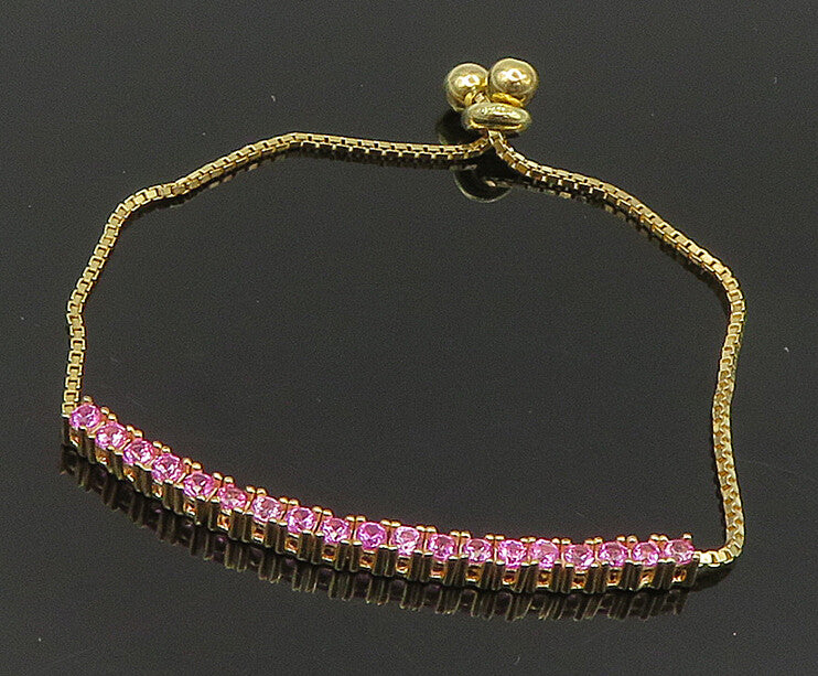 Gold Over 925 Silver  Cubic Zirconia Adjustable Child Box Chain Bracelet BT1107