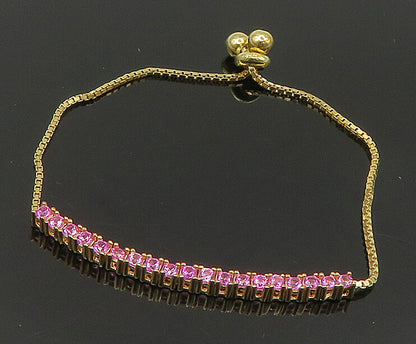 Gold Over 925 Silver  Cubic Zirconia Adjustable Child Box Chain Bracelet BT1107