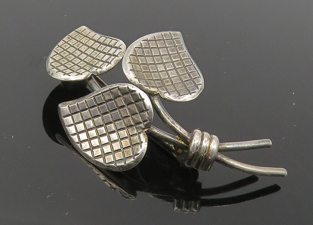 925 Sterling Silver  Vintage Shiny Cross Etched Flower Bunch Brooch Pin BP4236