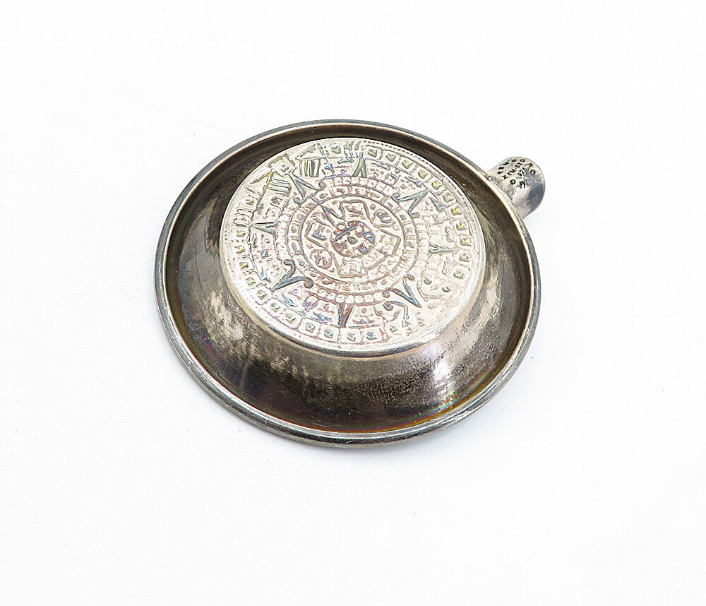 MONTENEGRO 925 Sterling Silver  Vintage Mayan Sun Calendar Ashtray  TR1270