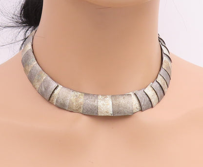 925 Sterling Silver Vintage Necklace Classic Geometric Panel Link Choker  NE4882