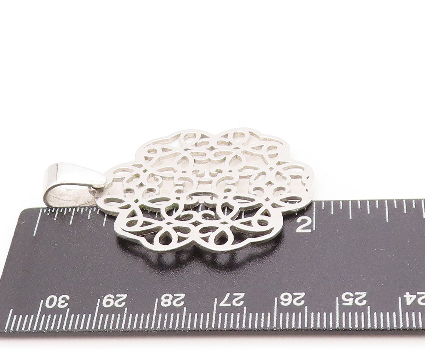 925 Sterling Silver Vintage Pendant Floral Filigree Cut Out Design  PT25092