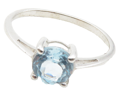 925 Sterling Silver  Prong Set Blue Topaz Shiny Solitaire Ring Sz 7  RG13572