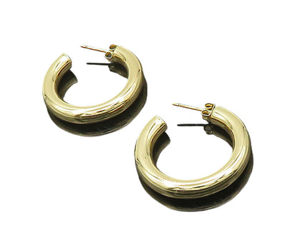 925 Sterling Silver  Vintage Shiny Gold Plated Hollow JHoop Earrings  EG9703